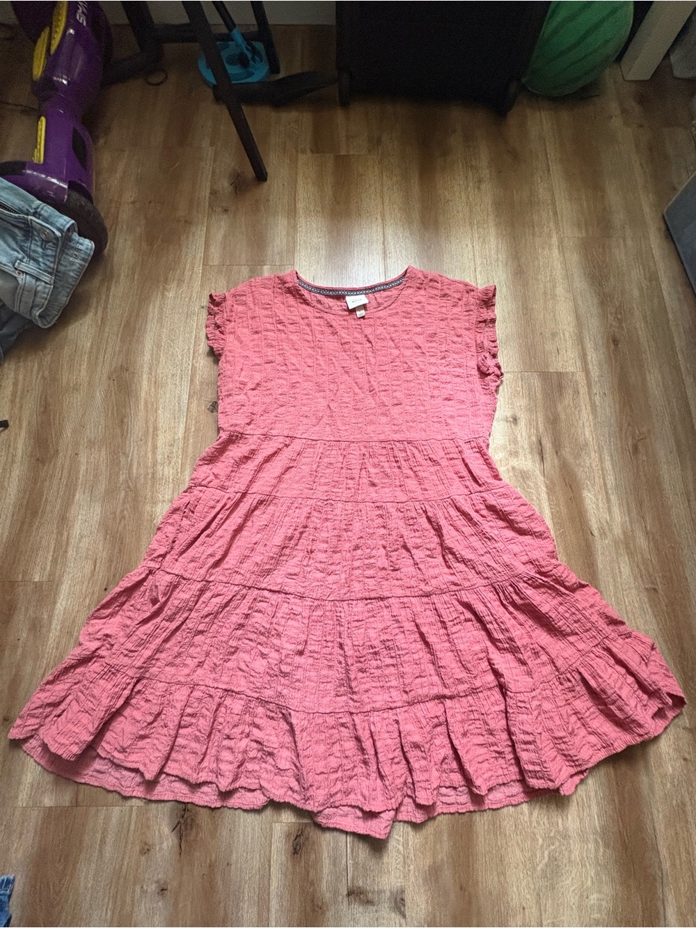 Knox Rose Coral Pink Ruffled Tiered Casual Dress